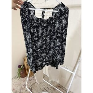 Sonoma Maternity Black Floral Smocked Square Neck Tie Back Peasant Top XXL